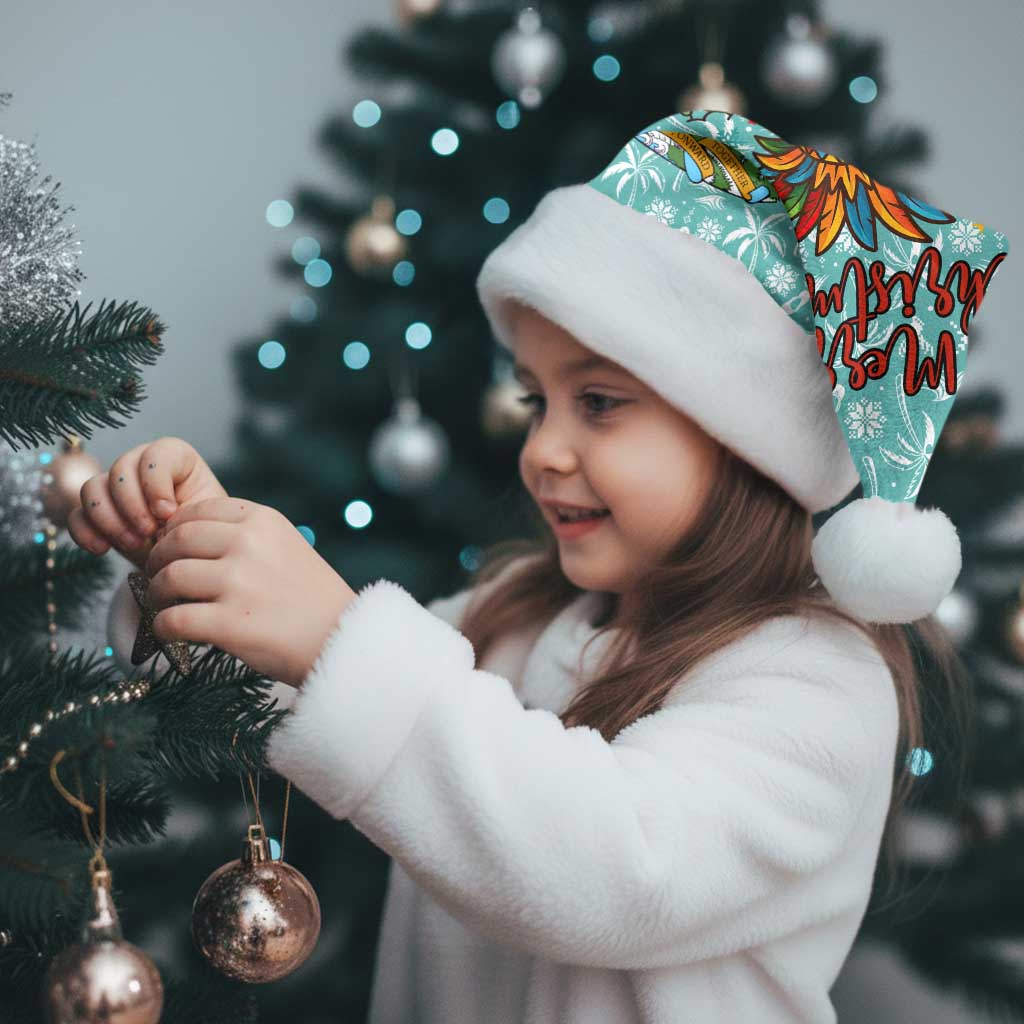 Bahamas Christmas Santa Hat with Teal Palm Pattern Carnival Santa and National Emblem Motif - Wonder Print Shop