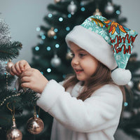 Bahamas Christmas Santa Hat with Teal Palm Pattern Carnival Santa and National Emblem Motif - Wonder Print Shop