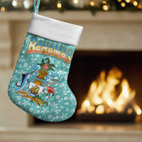 Bahamas Christmas Stocking with Teal Palm Pattern Carnival Santa and National Emblem Motif - Wonder Print Shop
