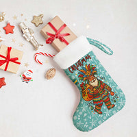 Bahamas Christmas Stocking with Teal Palm Pattern Carnival Santa and National Emblem Motif - Wonder Print Shop