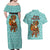 Bahamas Christmas Couples Matching Off Shoulder Maxi Dress and Hawaiian Shirt with Teal Palm Pattern Carnival Santa and National Emblem Motif - Wonder Print Shop