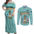 Bahamas Christmas Couples Matching Off Shoulder Maxi Dress and Long Sleeve Button Shirt with Teal Palm Pattern Carnival Santa and National Emblem Motif - Wonder Print Shop
