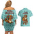 Bahamas Christmas Couples Matching Off Shoulder Short Dress and Hawaiian Shirt with Teal Palm Pattern Carnival Santa and National Emblem Motif - Wonder Print Shop