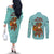 Bahamas Christmas Couples Matching Off The Shoulder Long Sleeve Dress and Long Sleeve Button Shirt with Teal Palm Pattern Carnival Santa and National Emblem Motif - Wonder Print Shop