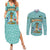 Bahamas Christmas Couples Matching Summer Maxi Dress and Long Sleeve Button Shirt with Teal Palm Pattern Carnival Santa and National Emblem Motif - Wonder Print Shop