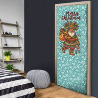 Bahamas Christmas Door Cover with Teal Palm Pattern Carnival Santa and National Emblem Motif - Wonder Print Shop