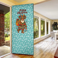 Bahamas Christmas Door Cover with Teal Palm Pattern Carnival Santa and National Emblem Motif - Wonder Print Shop