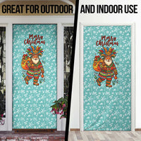 Bahamas Christmas Door Cover with Teal Palm Pattern Carnival Santa and National Emblem Motif - Wonder Print Shop