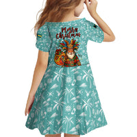 Bahamas Christmas Family Matching Mermaid Dress and Hawaiian Shirt with Teal Palm Pattern Carnival Santa and National Emblem Motif - Wonder Print Shop