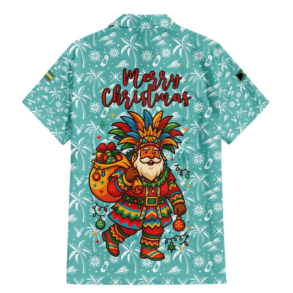 Bahamas Christmas Family Matching Mermaid Dress and Hawaiian Shirt with Teal Palm Pattern Carnival Santa and National Emblem Motif - Wonder Print Shop