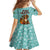 Bahamas Christmas Family Matching Off Shoulder Maxi Dress and Hawaiian Shirt with Teal Palm Pattern Carnival Santa and National Emblem Motif - Wonder Print Shop