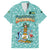 Bahamas Christmas Family Matching Off Shoulder Maxi Dress and Hawaiian Shirt with Teal Palm Pattern Carnival Santa and National Emblem Motif - Wonder Print Shop