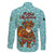Bahamas Christmas Family Matching Off Shoulder Maxi Dress and Hawaiian Shirt with Teal Palm Pattern Carnival Santa and National Emblem Motif - Wonder Print Shop