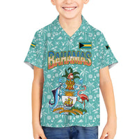 Bahamas Christmas Family Matching Puletasi and Hawaiian Shirt with Teal Palm Pattern Carnival Santa and National Emblem Motif - Wonder Print Shop