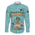 Bahamas Christmas Family Matching Summer Maxi Dress and Hawaiian Shirt with Teal Palm Pattern Carnival Santa and National Emblem Motif - Wonder Print Shop