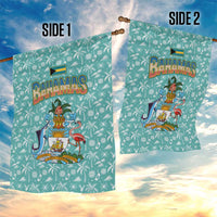 Bahamas Christmas Garden Flag with Teal Palm Pattern Carnival Santa and National Emblem Motif - Wonder Print Shop