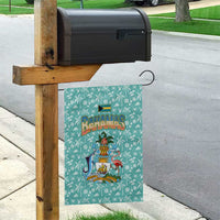 Bahamas Christmas Garden Flag with Teal Palm Pattern Carnival Santa and National Emblem Motif - Wonder Print Shop