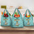 Bahamas Christmas Grocery Bag with Teal Palm Pattern Carnival Santa and National Emblem Motif - Wonder Print Shop