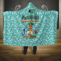 Bahamas Christmas Hooded Blanket with Teal Palm Pattern Carnival Santa and National Emblem Motif - Wonder Print Shop