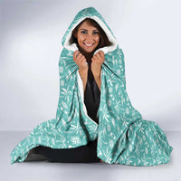Bahamas Christmas Hooded Blanket with Teal Palm Pattern Carnival Santa and National Emblem Motif - Wonder Print Shop