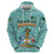 Bahamas Christmas Hoodie with Teal Palm Pattern Carnival Santa and National Emblem Motif - Wonder Print Shop