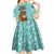 Bahamas Christmas Kid Short Sleeve Dress with Teal Palm Pattern Carnival Santa and National Emblem Motif - Wonder Print Shop