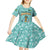 Bahamas Christmas Kid Short Sleeve Dress with Teal Palm Pattern Carnival Santa and National Emblem Motif - Wonder Print Shop