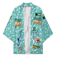 Bahamas Christmas Kimono with Teal Palm Pattern Carnival Santa and National Emblem Motif - Wonder Print Shop