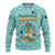 Bahamas Christmas Ugly Christmas Sweater with Teal Palm Pattern Carnival Santa and National Emblem Motif - Wonder Print Shop