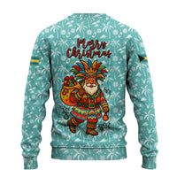 Bahamas Christmas Ugly Christmas Sweater with Teal Palm Pattern Carnival Santa and National Emblem Motif - Wonder Print Shop