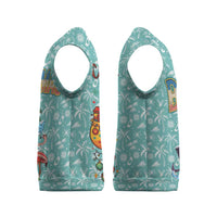 Bahamas Christmas Knitted V-Neck Vest with Teal Palm Pattern Carnival Santa and National Emblem Motif - Wonder Print Shop