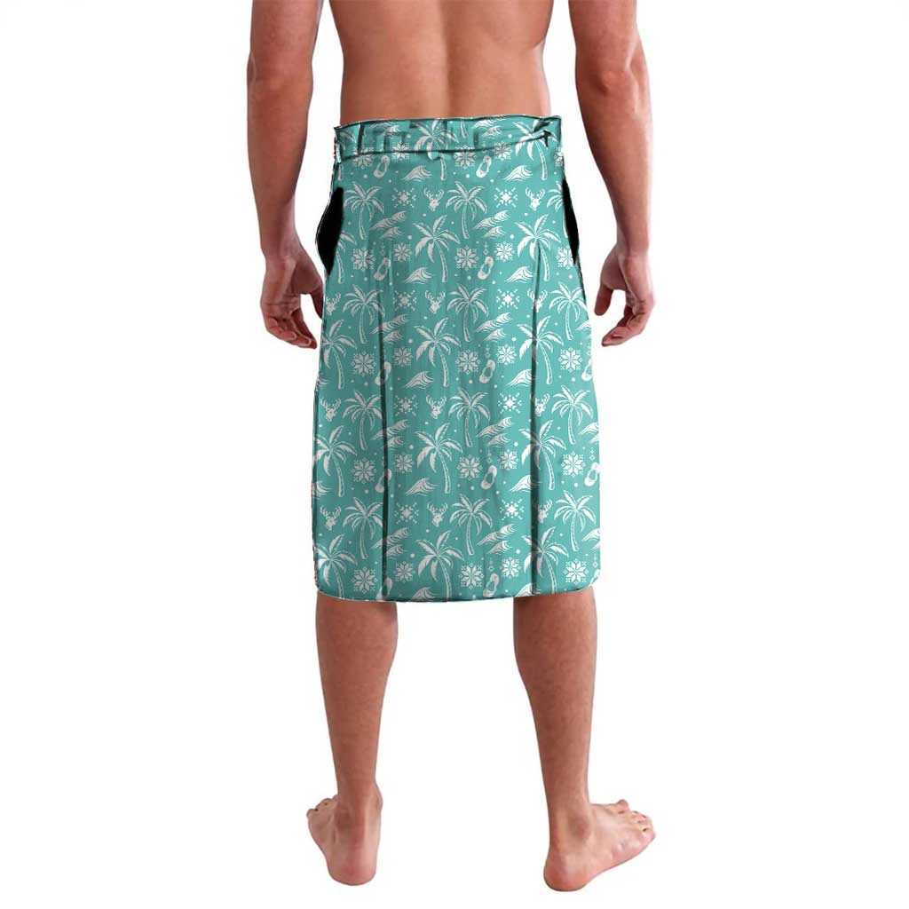 Bahamas Christmas Lavalava with Teal Palm Pattern Carnival Santa and National Emblem Motif - Wonder Print Shop