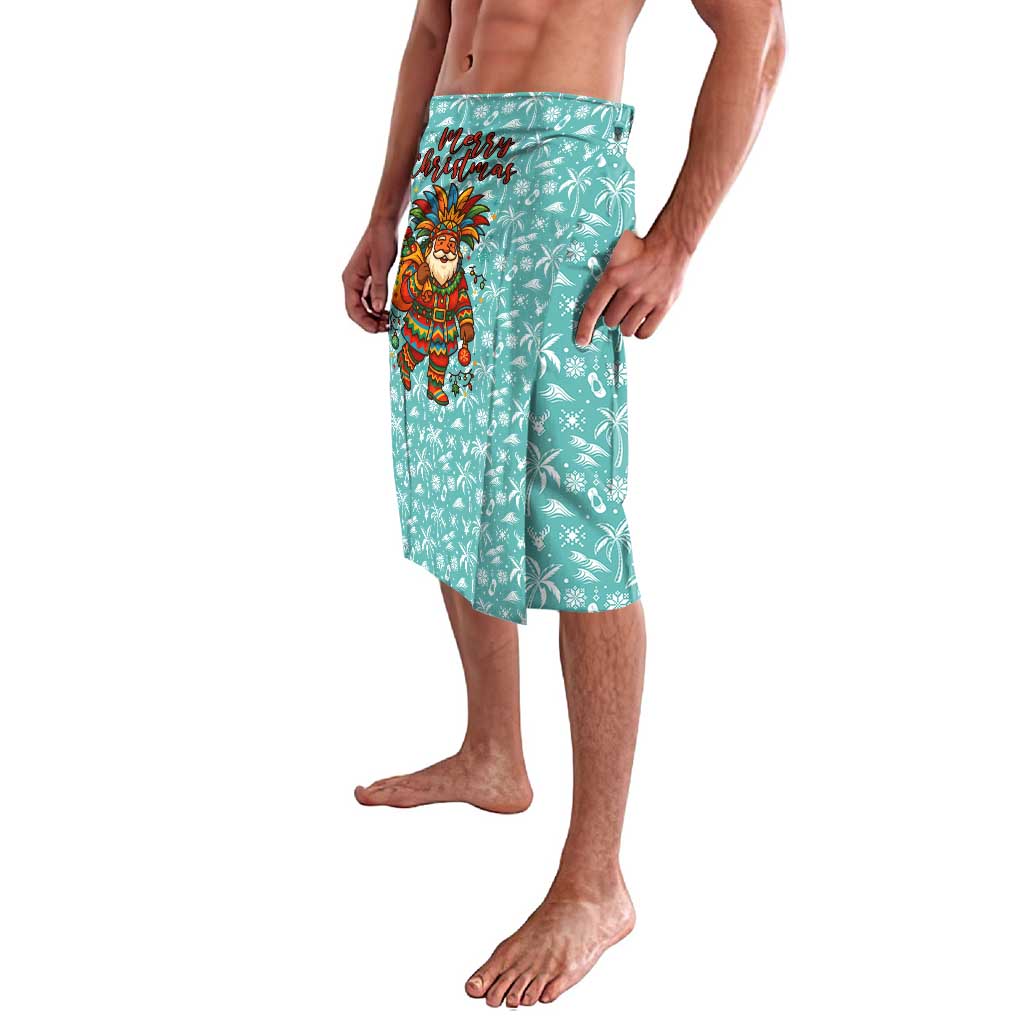 Bahamas Christmas Lavalava with Teal Palm Pattern Carnival Santa and National Emblem Motif - Wonder Print Shop