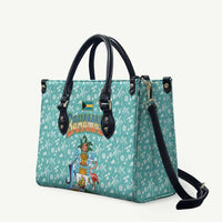 Bahamas Christmas Leather Bag with Teal Palm Pattern Carnival Santa and National Emblem Motif - Wonder Print Shop