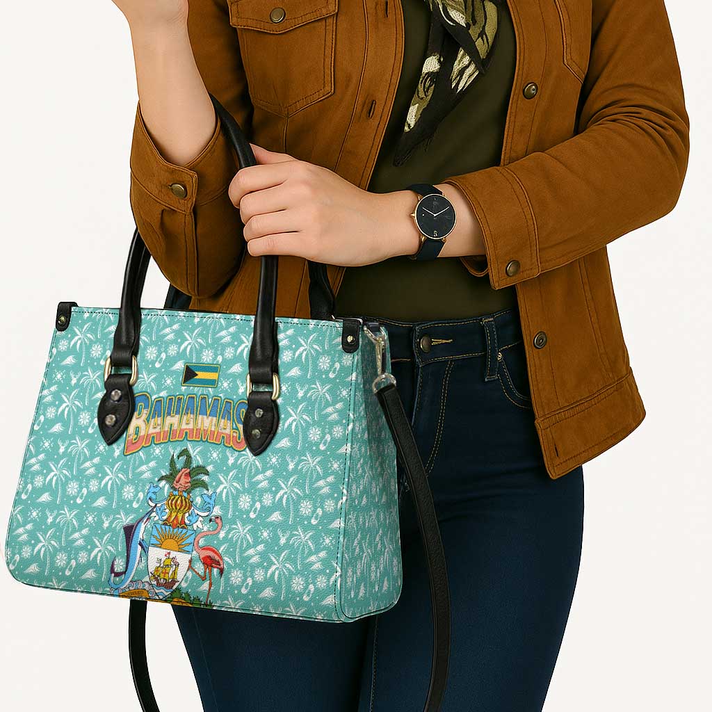 Bahamas Christmas Leather Bag with Teal Palm Pattern Carnival Santa and National Emblem Motif - Wonder Print Shop