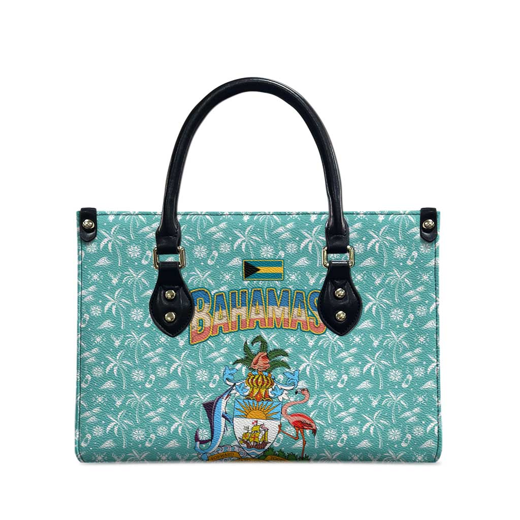 Bahamas Christmas Leather Bag with Teal Palm Pattern Carnival Santa and National Emblem Motif - Wonder Print Shop