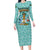 Bahamas Christmas Long Sleeve Bodycon Dress with Teal Palm Pattern Carnival Santa and National Emblem Motif - Wonder Print Shop