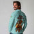 Bahamas Christmas Long Sleeve Polo Shirt with Teal Palm Pattern Carnival Santa and National Emblem Motif - Wonder Print Shop
