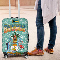 Bahamas Christmas Luggage Cover with Teal Palm Pattern Carnival Santa and National Emblem Motif - Wonder Print Shop