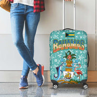 Bahamas Christmas Luggage Cover with Teal Palm Pattern Carnival Santa and National Emblem Motif - Wonder Print Shop