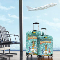 Bahamas Christmas Luggage Cover with Teal Palm Pattern Carnival Santa and National Emblem Motif - Wonder Print Shop