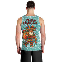 Bahamas Christmas Men Tank Top with Teal Palm Pattern Carnival Santa and National Emblem Motif - Wonder Print Shop