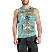 Bahamas Christmas Men Tank Top with Teal Palm Pattern Carnival Santa and National Emblem Motif - Wonder Print Shop