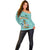 Bahamas Christmas Off Shoulder Sweater with Teal Palm Pattern Carnival Santa and National Emblem Motif - Wonder Print Shop