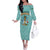 Bahamas Christmas Off The Shoulder Long Sleeve Dress with Teal Palm Pattern Carnival Santa and National Emblem Motif - Wonder Print Shop