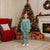Bahamas Christmas Pajama Set with Teal Palm Pattern Carnival Santa and National Emblem Motif - Wonder Print Shop
