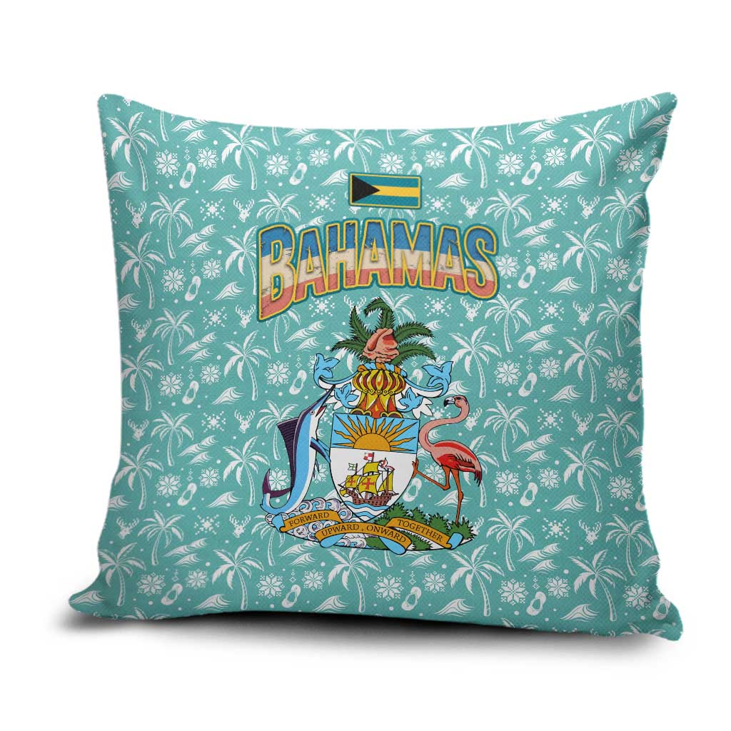 Bahamas Christmas Pillow Cover with Teal Palm Pattern Carnival Santa and National Emblem Motif - Wonder Print Shop