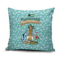 Bahamas Christmas Pillow Cover with Teal Palm Pattern Carnival Santa and National Emblem Motif - Wonder Print Shop