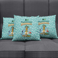 Bahamas Christmas Pillow Cover with Teal Palm Pattern Carnival Santa and National Emblem Motif - Wonder Print Shop