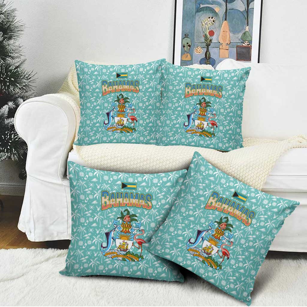 Bahamas Christmas Pillow Cover with Teal Palm Pattern Carnival Santa and National Emblem Motif - Wonder Print Shop